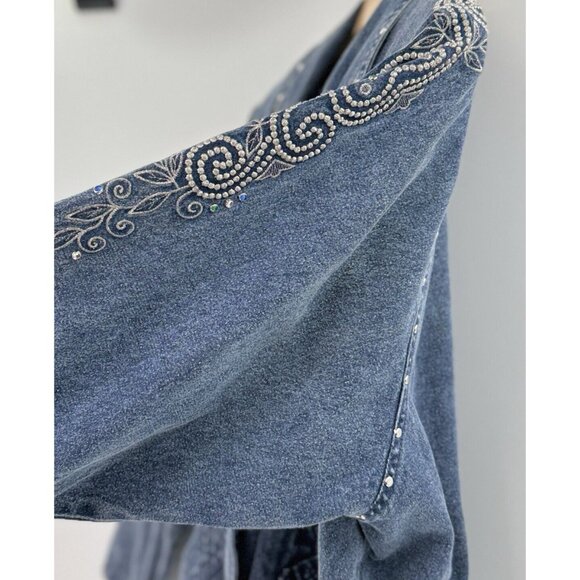 Vtg Side Roll Studded Embroidered Jacket Denim Studded Pocket Button One Sz Flaw - Picture 8 of 16